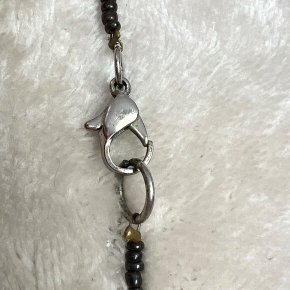 Chunky Beaded Polished Stone Necklace Earthy Boho Brown Amber Silver Tone Long - Picture 6 of 6